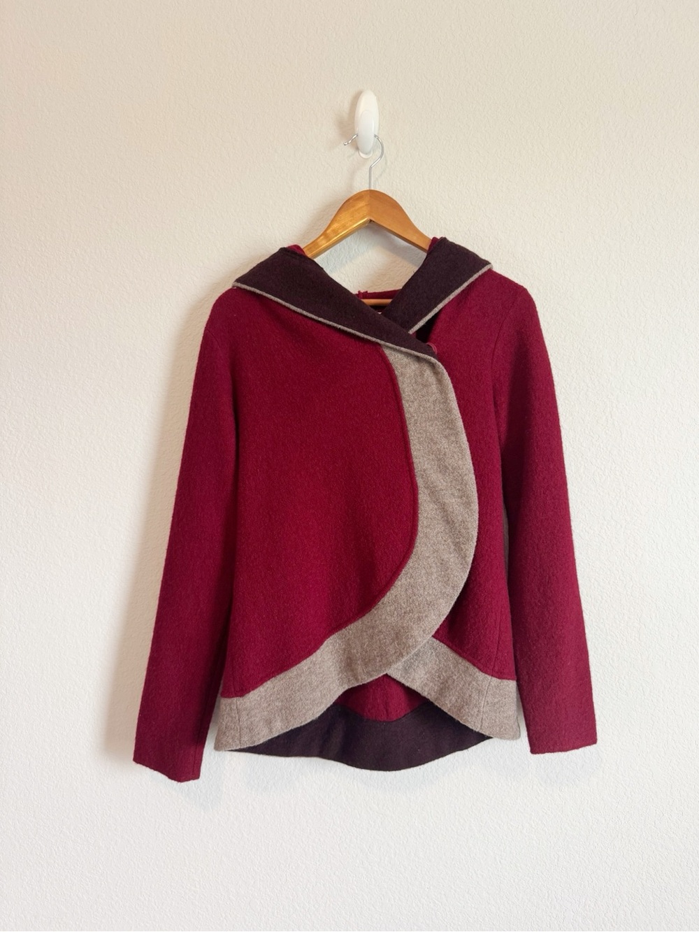 Anthropologie Rosie Neira Colorblock Boiled Wool Hooded Cardigan Sweater Size XS